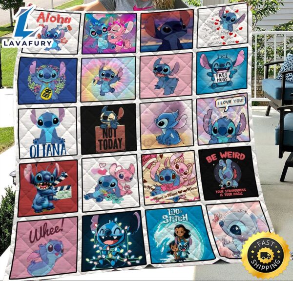 Cute Lilo And Stitch Blanket, Stitch Gift For Fan, Disney Movie Trend, Stitch & Angel Ohana Fan Gift Blanket