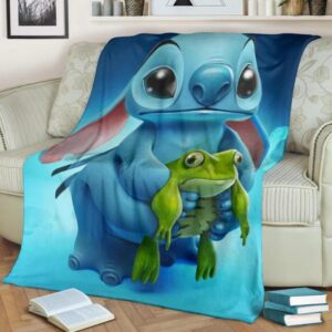 Cute Stitch And Frog Fleece Blanket Bedding Decor Gift Idea
