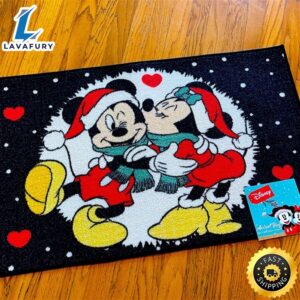 Disney Santa Mickey Mrs Claus Minnie Hearts Kiss Christmas Floor Rug Doormat