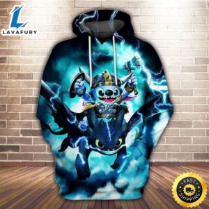 Disney Stitch And Toothless Over Print 3d Zip Hoodie