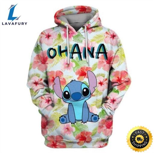 Disney Stitch Hoodie Stitch Ohana Flowers Pink 3d Hoodie