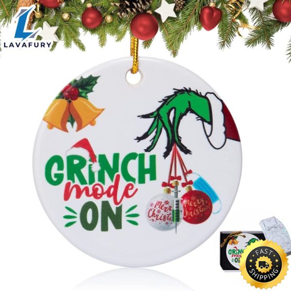Grinch Mode On Christmas Vaccinated Grinch Christmas Ornament