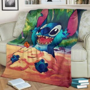Happy Stitch Fleece Blanket Playing Funny Fan Gift