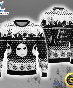 Jack Skellington Horror Nightmare Before Christmas Xmas Knitting Pattern Red 3d Ugly Christmas Sweater