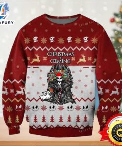 Jack Skellington Santa Christmas Is Coming Ugly Sweater Christmas Party