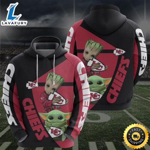 Kansas Chiefs Groot Baby Yoda 3d Printed Hoodie