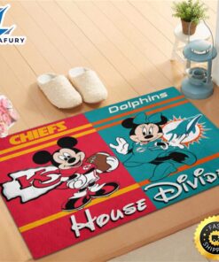 Kansas City Chiefs Vs Miami Dolphins Mickey And Minnie Teams Nfl House Divided Doormat