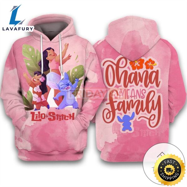 Lilo & Stitch Ohana Means Family Pink All Over Print Hoodie