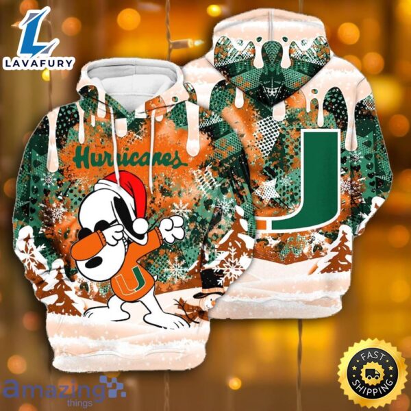 Miami Hurricanes Snoopy Dabbing The Peanuts Sports Football American Christmas All Over Print 3D Hoodie