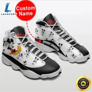 Mickey Mouse Black And White Background Personalized Name Air JD13 Sneakers