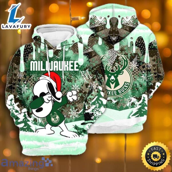 Milwaukee Bucks Snoopy Dabbing The Peanuts Sports Football American Christmas All Over Print 3D Hoodie