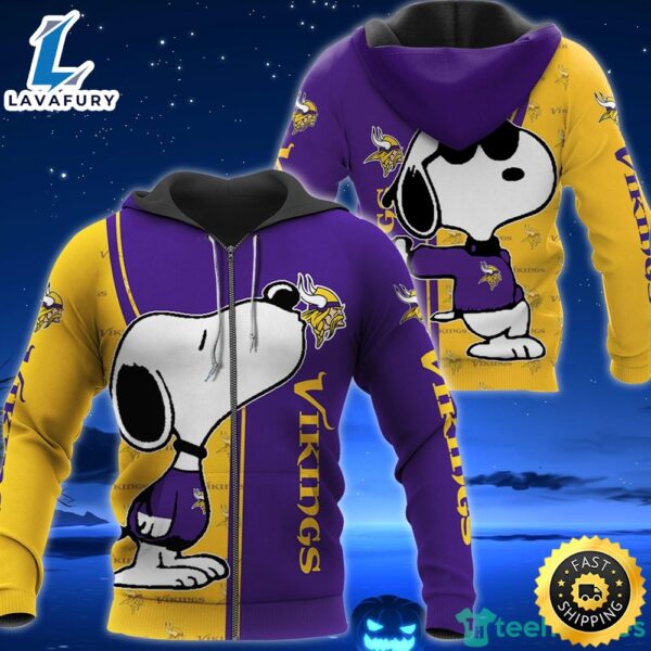 Minnesota Vikings Snoopy All Over Printed 3D T-Shirt Hoodie