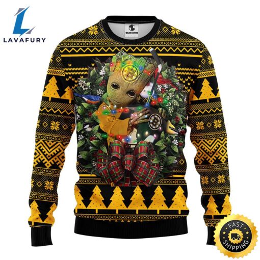 NFL Boston Bruins Groot Hug Christmas Ugly Sweater