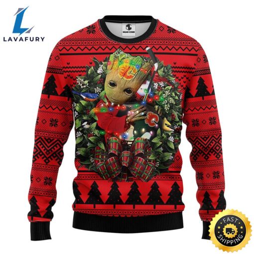 NFL Calgary Flames Groot Hug Christmas Ugly Sweater