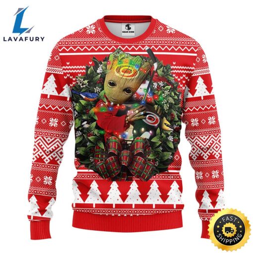 NFL Carolina Hurricanes Groot Hug Christmas Ugly Sweater