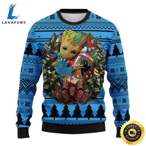 NFL Carolina Panthers Groot Hug Christmas Ugly Sweater