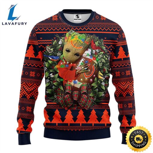 NFL Chicago Bears Groot Hug Christmas Ugly Sweater