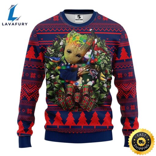 NFL Columbus Blue Jackets Groot Hug Christmas Ugly Sweater