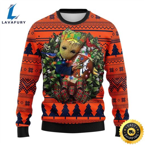 NFL Denver Brocos Groot Hug Christmas Ugly Sweater