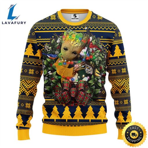 NFL Nashville Predators Groot Hug Christmas Ugly Sweater