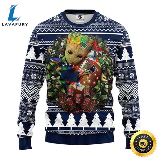 NFL New England Patriots Groot Hug Christmas Ugly Sweater