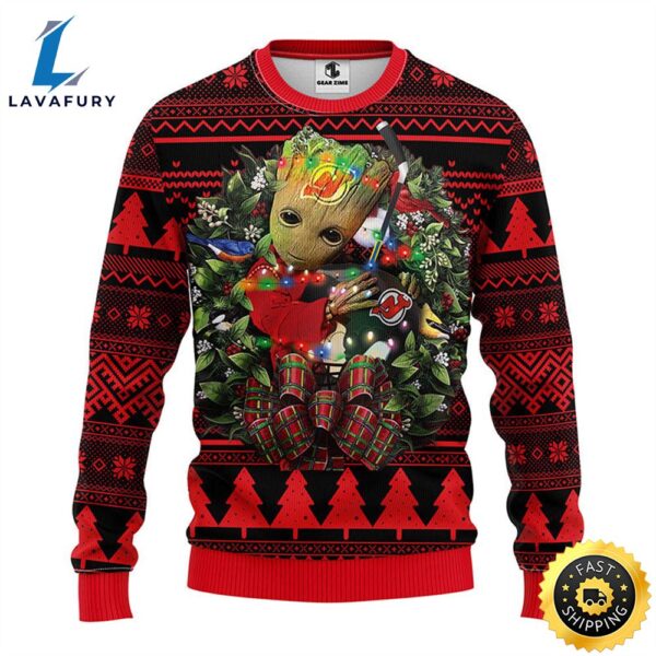 NFL New Jersey Devils Groot Hug Christmas Ugly Sweater