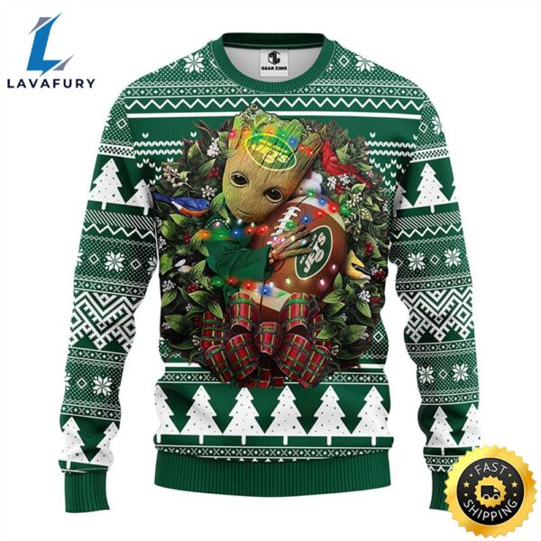NFL New York Jets Groot Hug Christmas Ugly Sweater