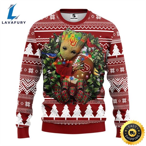 NFL Oklahoma Sooners Groot Hug Christmas Ugly Sweater