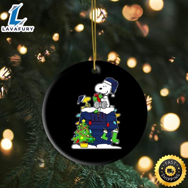 Nfl New York Giants Snoopy And Woodstock Christmas Ornament