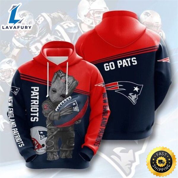 Nfl Team Baby Groot New England Patriots 3d Hoodie All Over Printed