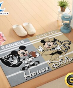 Oakland Raiders Vs New Orleans Saints Mickey And Minnie Teams Nfl House Divided Doormat