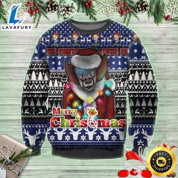 Pennywise IT Lights Horror Movie Ugly Christmas Sweater
