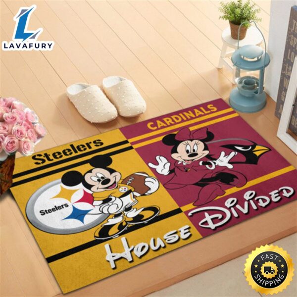 Pittsburgh Steelers Vs Arizona Cardinals Mickey And Minnie Teams Nfl House Divided Doormat