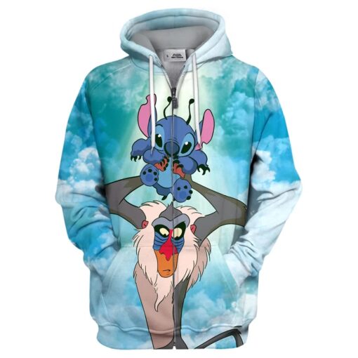 Rafiki And Stitch Cute Lover 3d Zip Hoodie