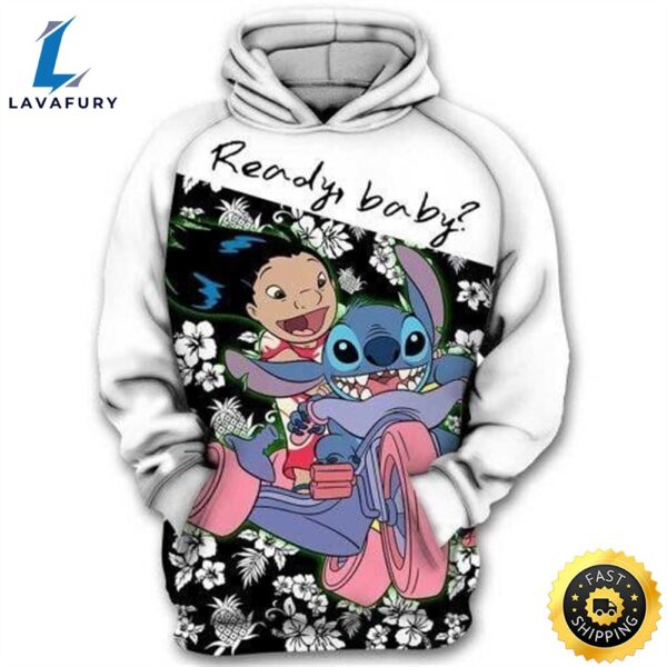 Ready Baby Lilo And Stitch Riding White 3d Hoodie All Over Print