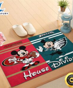 San Francisco 49ers Vs Philadelphia Eagles Mickey And Minnie Teams Nfl House Divided Doormat
