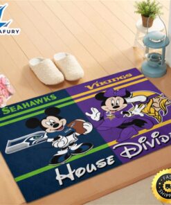 Seattle Seahawks Vs Minnesota Vikings Mickey And Minnie Teams Nfl House Divided Doormat