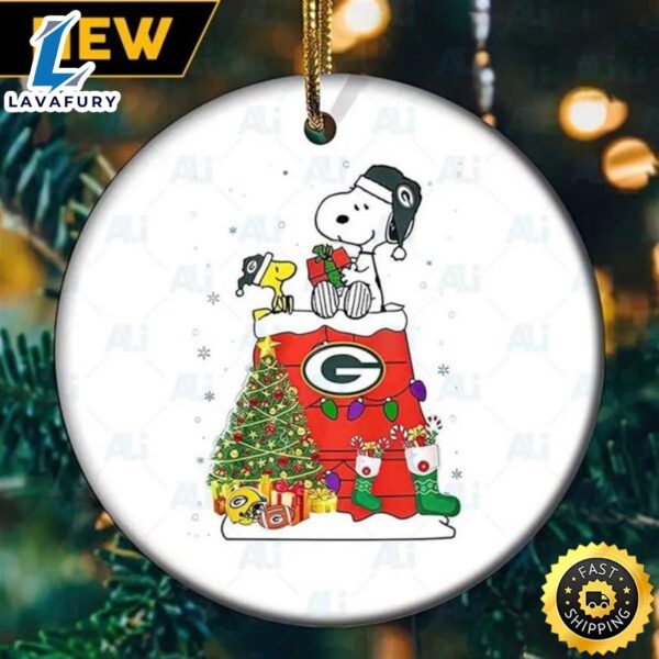 Snoopy Green Bay Packers NFL Football Ceramic Christmas Tree Ornaments