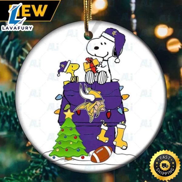 Snoopy Minnesota Vikings NFL Football Ceramic Christmas Tree Ornaments