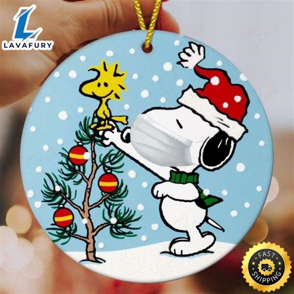 Snoopy With Mask And Christmas Tree Ornament