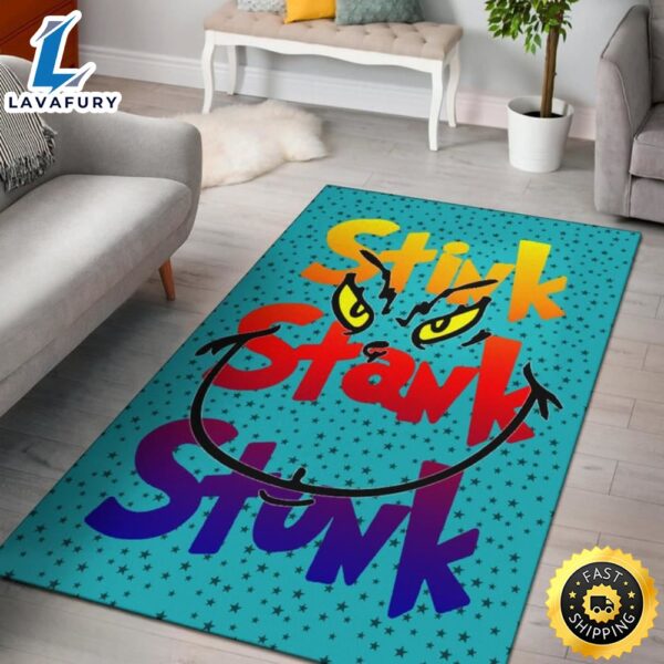 Stink Stank Stunk Grinch Face Minimal Stars Grinch Bathroom Rug