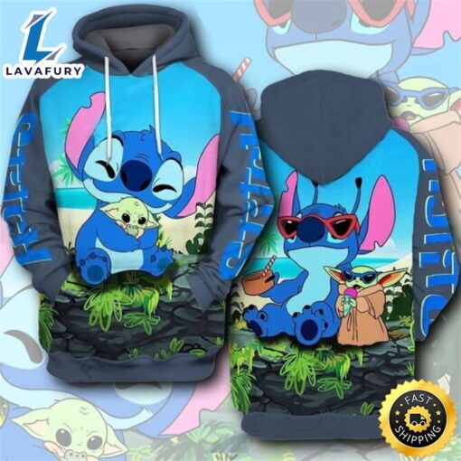 Stitch Hug Baby Yoda 3d Hoodie Zip Hoodie