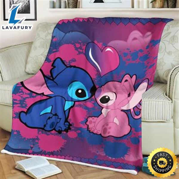Stitch Kissing Angel Cartoon Couple Lovers Lilo And Stitch Blanket