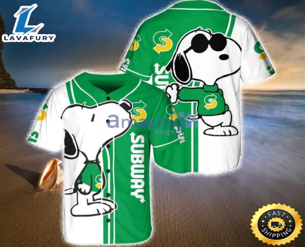 Subway Snoopy Green Baseball Jersey Shirt Gift For Fans