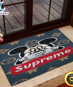 Supreme Red Logo With Mickey Cartoon Doormat