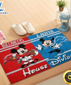 Tampa Bay Buccaneers Vs Detroit Lions Mickey And Minnie Teams Nfl House Divided Doormat