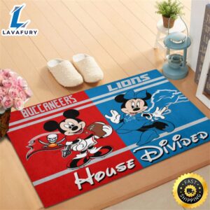 Tampa Bay Buccaneers Vs Detroit Lions Mickey And Minnie Teams Nfl House Divided Doormat
