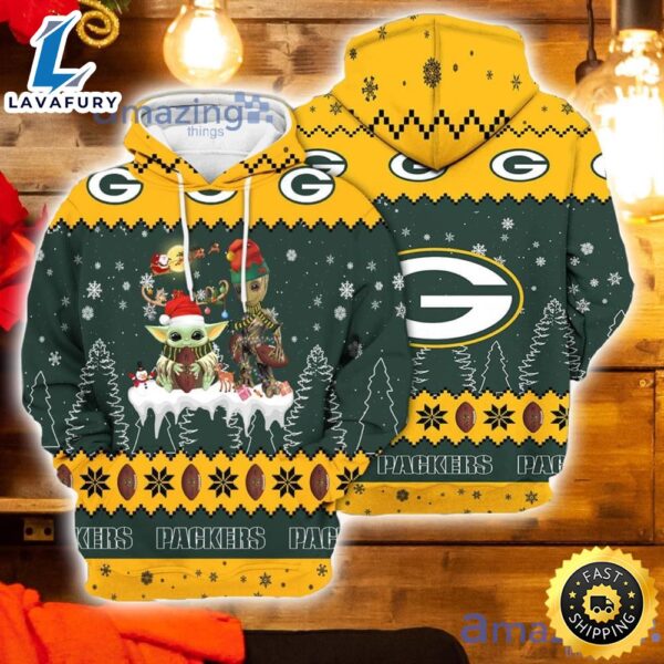 Tis The Season Christmas Gift Baby Yoda Groot Football Fans Green Bay Packers 3d Hoodie For Men And Women