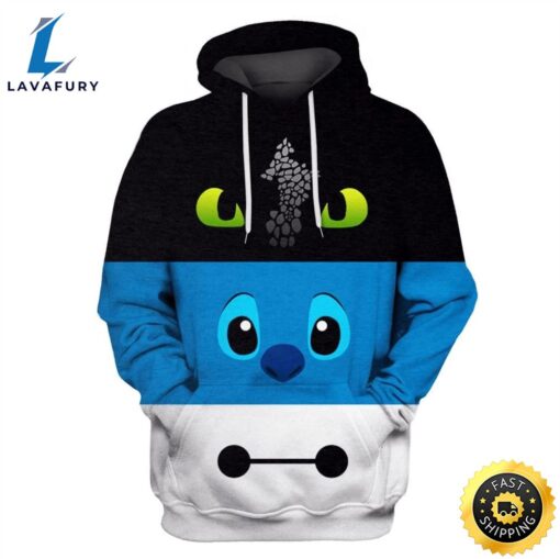 Toothless Stitch And Baymax Zip All Over Print Hoodie