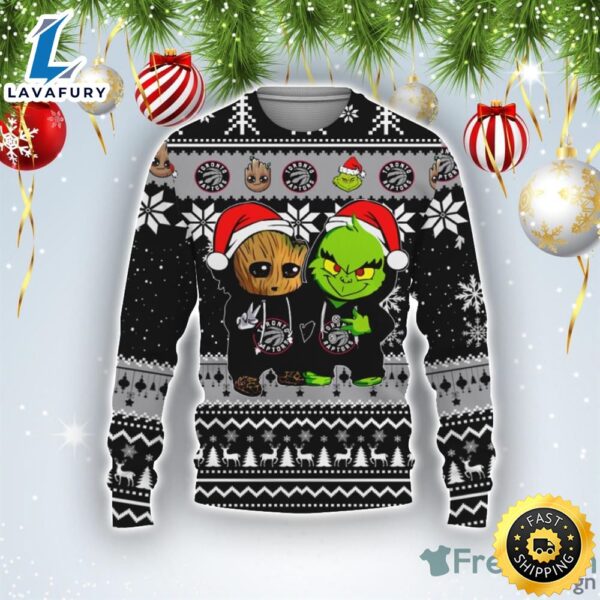 Toronto Raptors Baby Groot And Grinch Best Friends Football American Ugly Christmas Sweater